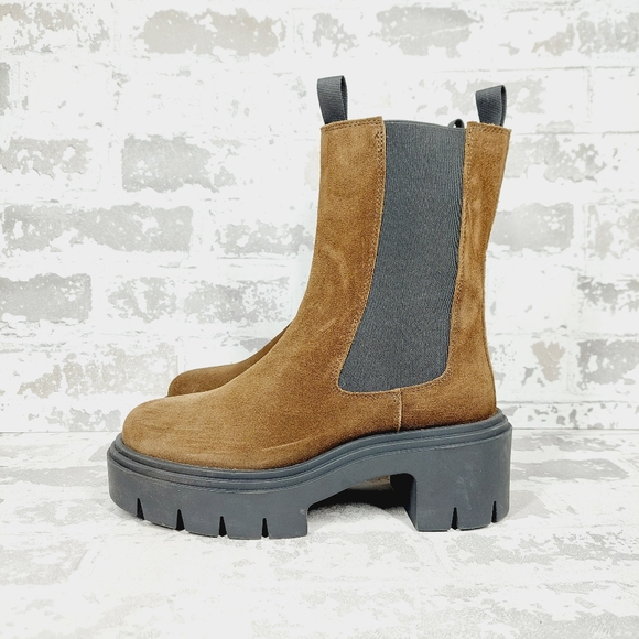 New Steve Madden Wisteria Platform Brown Leather Suede Chunky Lug Boot T353 - Picture 1 of 14